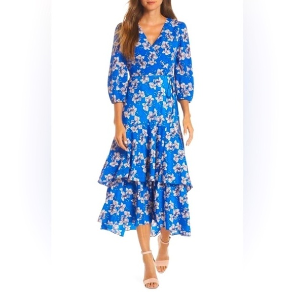 ELIZA J Faux Wrap Maxi Dress Blue 2 - Picture 1 of 11